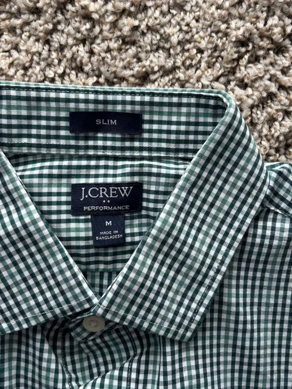 J.Crew Mercantile Men's Slim Fit Green & White Gingham Button-Down Shirt Size M